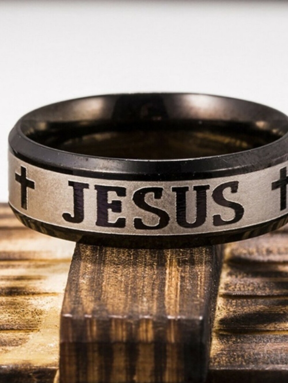 Jesus Cross Prayer Ring Stainless Black CLEARANCE!
